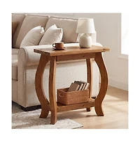 Tribesigns Narrow Side Table, 2-Tier Solid Wood End Table with Storage Shelf, Curved Legs Farmhouse Nightstand for Small Spaces, Bedroom, Living Room