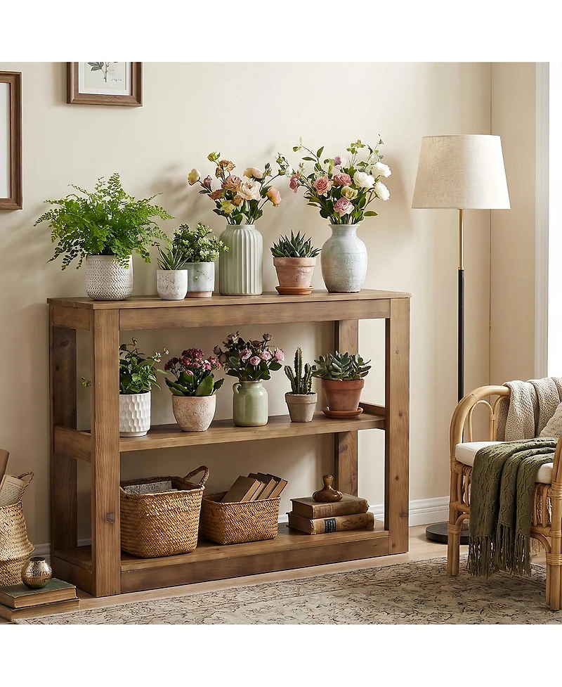 Tribesigns 41.33" Solid Wood Console Table with 3-Tier Open Shelves, Modern Farmhouse Rustic Entryway Sofa Table