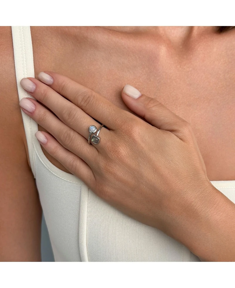 Adornia Fine Silver Plated Labradorite and Moonstone Wrap Ring