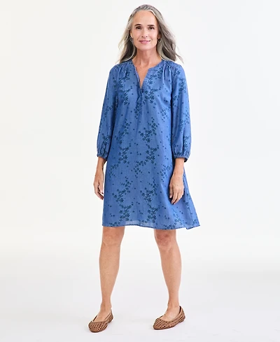 Style & Co Women's Printed Chambray V-Neck Popover Dress, Macy's Exclusive