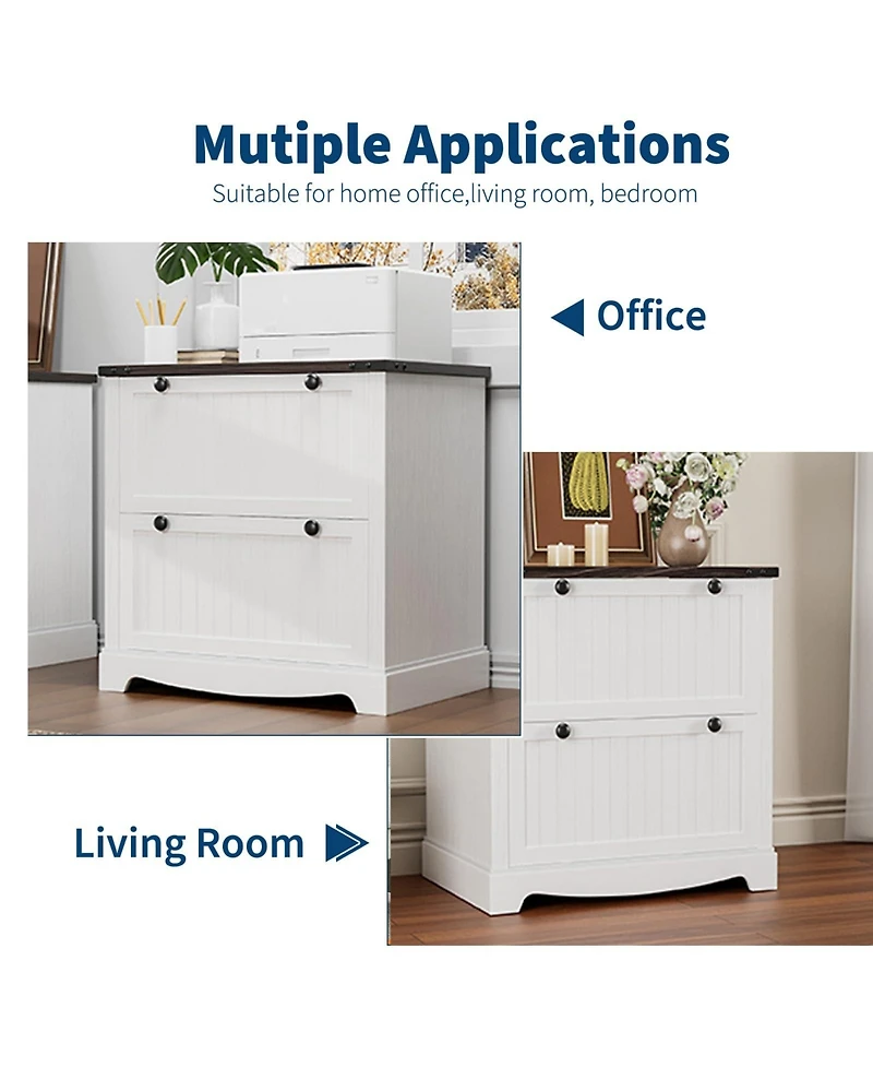 homfan 30inch Farmhouse File Cabinet 2-Drawer Filing Cabinet for Hanging File Folders, Rustic Storage Printer Stand for Office