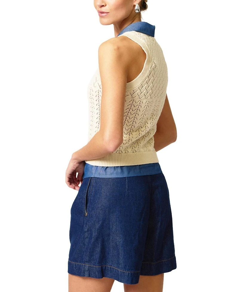 Central Park West Women's Hazel Pointelle Stitch Halter Twofer