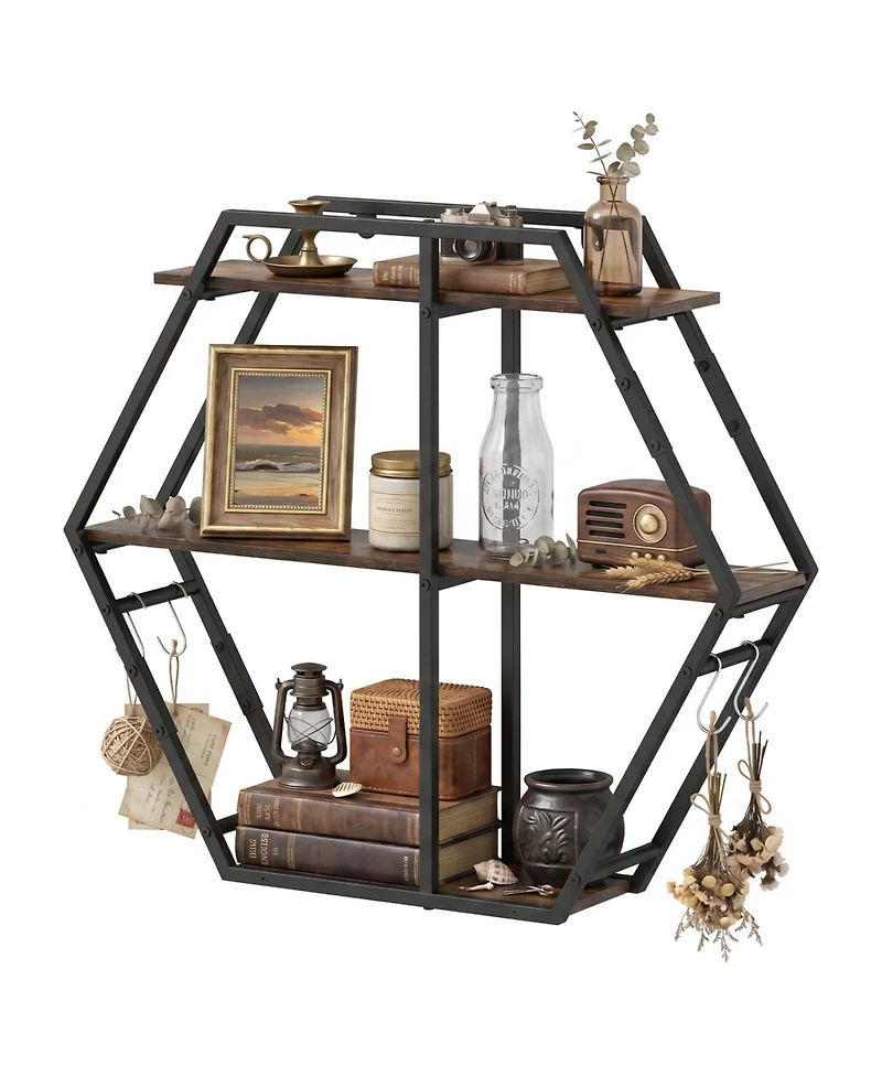 Slickblue Modern 3-Tier Bookshelf with S-Shaped Hooks and Geometric Design