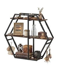 Slickblue Modern 3-Tier Bookshelf with S-Shaped Hooks and Geometric Design