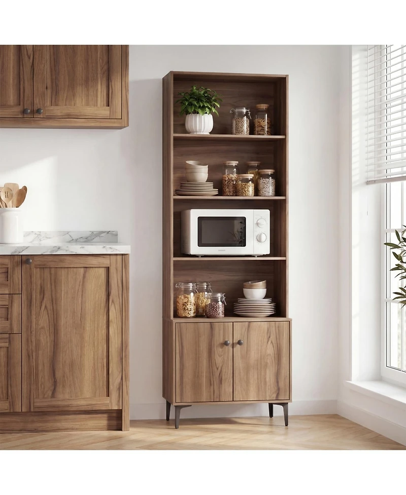 Slickblue Bookshelf with 2 Cabinet Doors and Anti-Tip Safety Straps for Storage