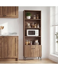 Slickblue Bookshelf with 2 Cabinet Doors and Anti-Tip Safety Straps for Storage