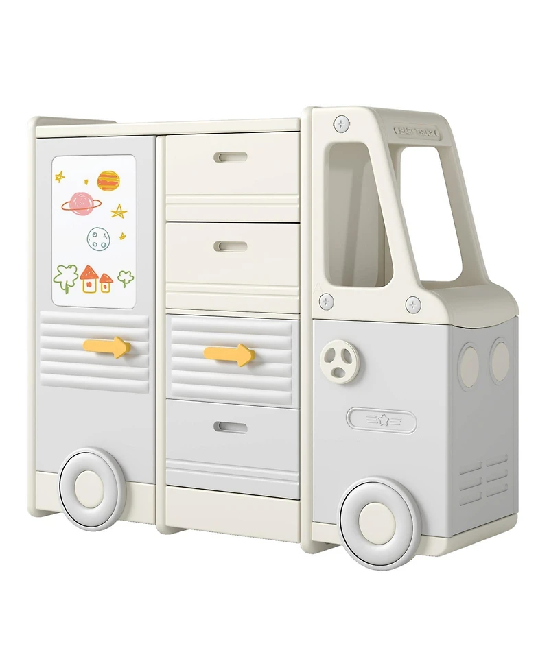Slickblue Bus-Shaped Kids Toy Organizer Cabinet with 4 Storage Drawers and Handles