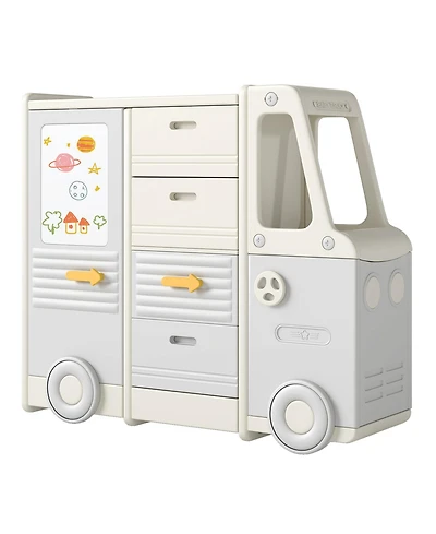 Slickblue Bus-Shaped Kids Toy Organizer Cabinet with 4 Storage Drawers and Handles