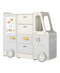 Slickblue Bus-Shaped Kids Toy Organizer Cabinet with 4 Storage Drawers and Handles