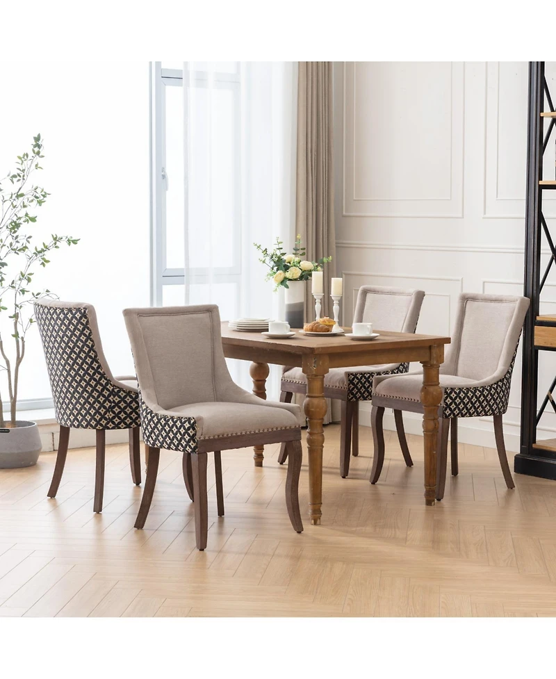Clihome Furniture, Ultra Side Dining Chair, Thickened fabric chairs with neutrally toned solid wood legs, Bronze nail head, Set of 2