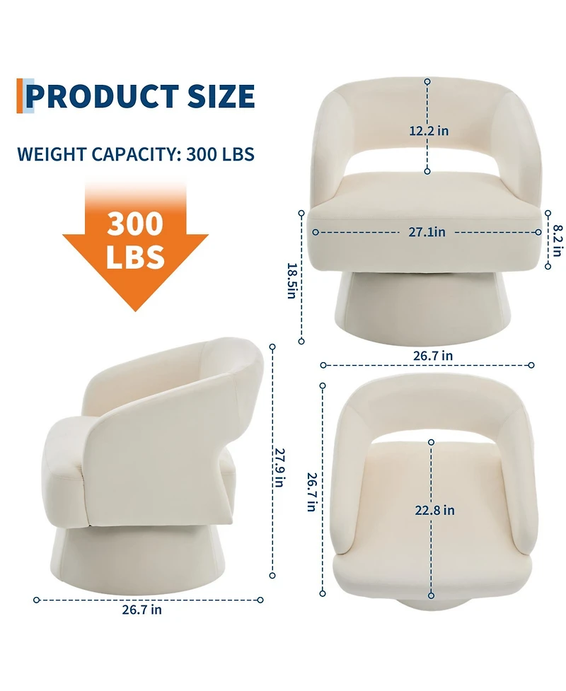 homfan Modern Swivel Barrel Chairs, Soft Round Lounge Hollowed Back, 360degree(s) Rotating Base for Living Room, Bedroom, Vanity, Reading Nook