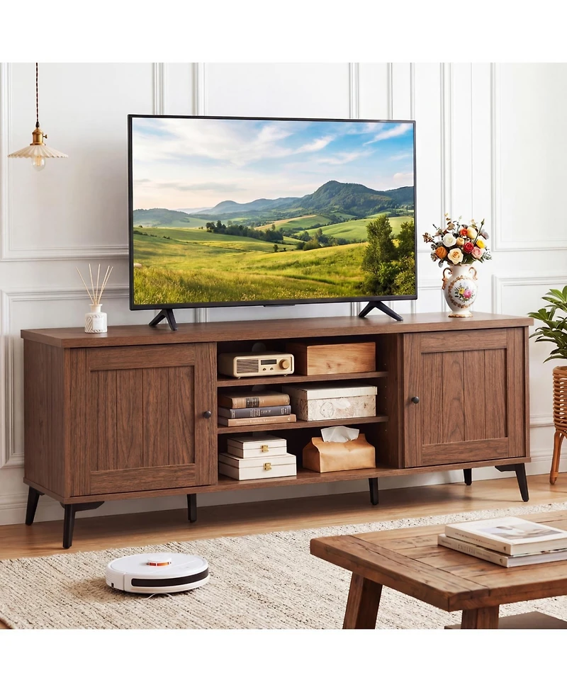Slickblue Tv Stand for 65" TVs with 2 Doors Mid-Century Modern Design