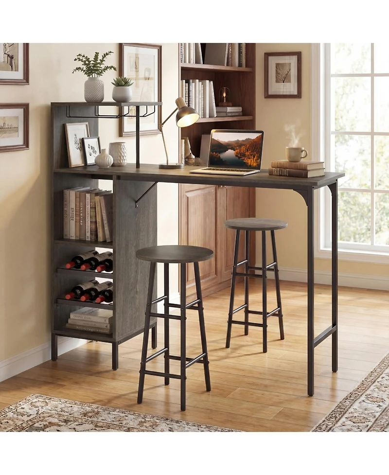 Slickblue 3 Piece Kitchen Bar Table Set with Chairs and 6-Bottle Wine Rack Shelf