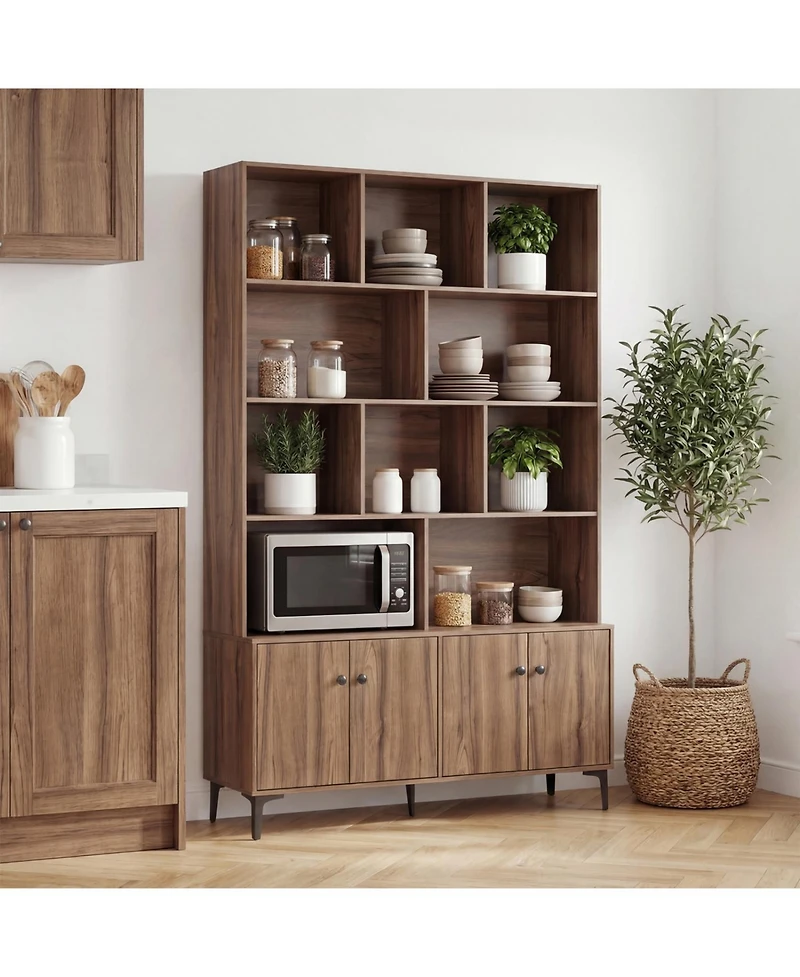 Slickblue Tall Bookshelf with 4 Storage Doors and Anti-Tip Hardware Included