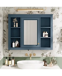 Midola 35" x 28" Medicine Cabinet, Wall Mounted Bathroom Storage Cabinet, Modern Bathroom Wall Cabinet with Mirror and 6 Open Shelves