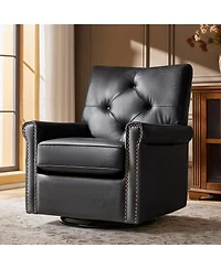 Hulala Home Stratton Transitional Genuine Leather Swivel Rocker Chair with Tufted Back