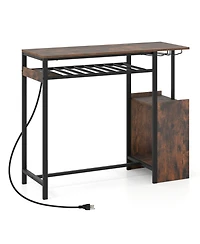 Slickblue Rectangular Bar Table with Power Outlets Led Lights and Storage Space
