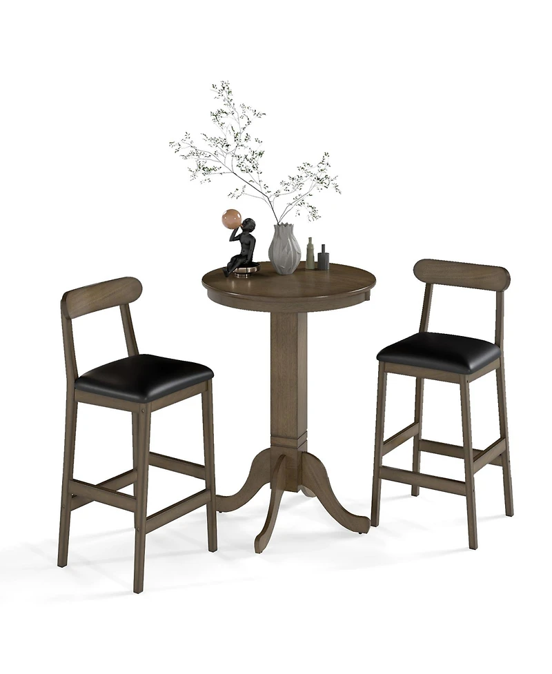 Slickblue 3 Piece Pub Table Set with 2 Stools and Round Wood Bar Table