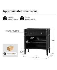 Hulala Home Hoai Transitional 26"W Fluted 1-Drawer Solid End Table with Built-In Charging Station