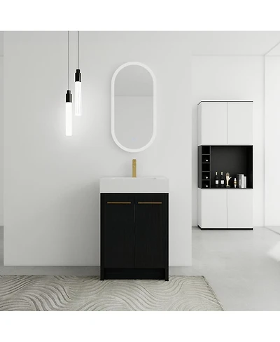 Sillysis Modern Chestnut Bathroom Vanity with Resin Sink, Soft Close Doors