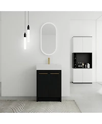 Sillysis Modern Chestnut Bathroom Vanity with Resin Sink, Soft Close Doors