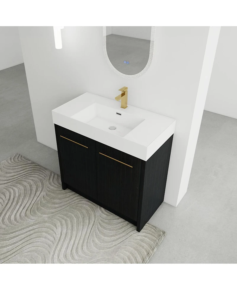 Sillysis Modern Chestnut Bathroom Vanity with Resin Sink, Soft Close Doors