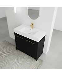 Sillysis Modern Chestnut Bathroom Vanity with Resin Sink, Soft Close Doors
