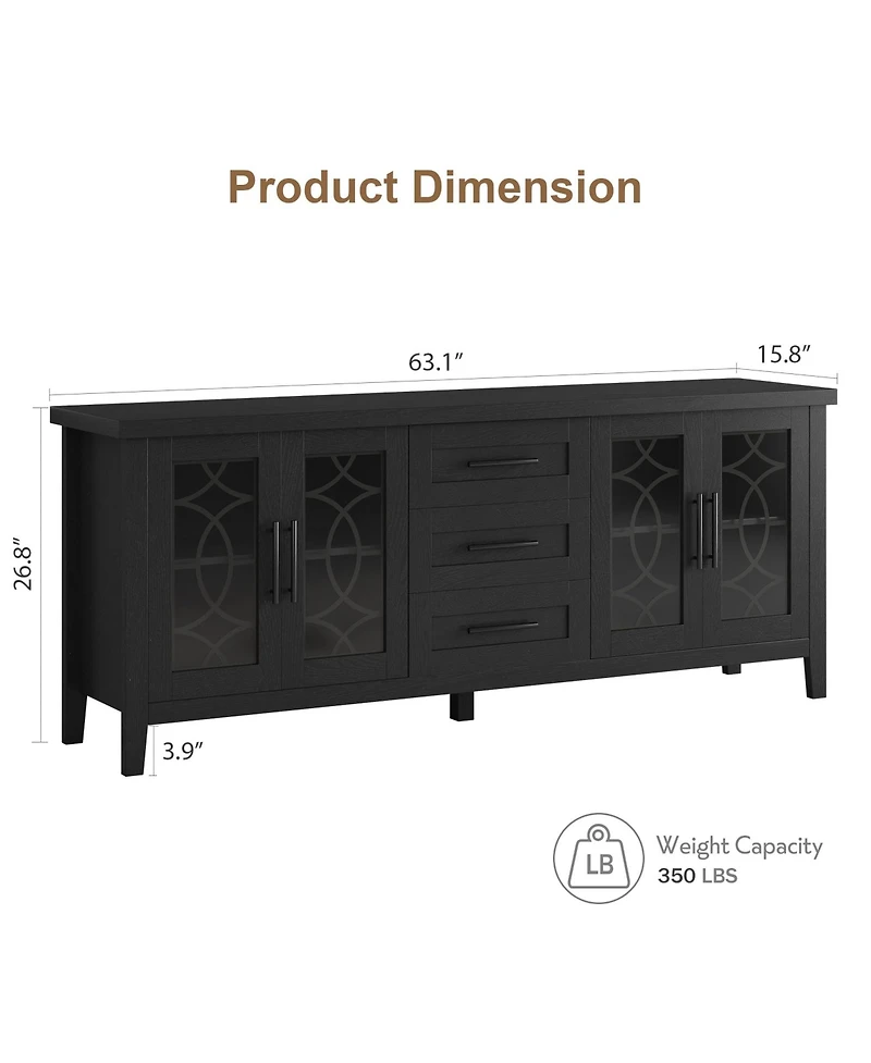 homfan70'inch Tv Stand, Farmhouse Entertainment Center with Glass Door, 2 Storage Cabinets and 3 Drawers, Modern Media Console Table