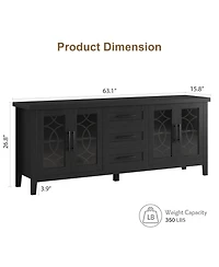homfan70'inch Tv Stand, Farmhouse Entertainment Center with Glass Door, 2 Storage Cabinets and 3 Drawers, Modern Media Console Table