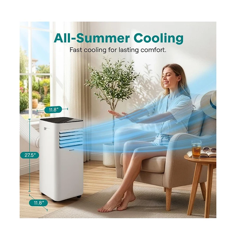 SereneLife 8,000 Btu Portable Air Conditioner - 3-in-1 Ac, Fan and Dehumidifier with Remote and Window Kit