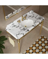 Sillysis 48 Inch Bathroom Console Sink with Engineered Marble Top, Ceramic Basin, Stainless Steel Frame, Retro Style, Towel Bar