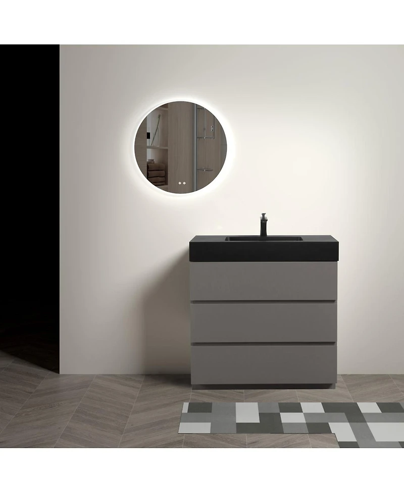 Sillysis Contemporary Bathroom Vanity with Black Sink, Large Soft Close Drawers, Handle-Free Freestanding Storage, Pre-assembled