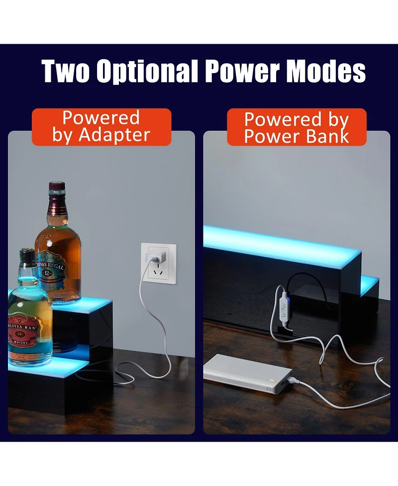 homfan Led Illuminated Acrylic Liquor Bottle Shelf, Remote and App Controlled Multi-power Display Rack for Home Bar Ktv Club
