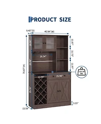 homfan Coffee Bar Cabinet with Power Outlet and Barn Doors, Sideboard Buffet Wine Rack, Storage for Kitchen, Dining Room