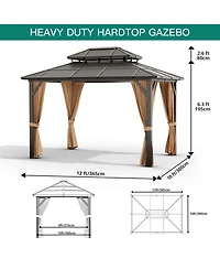 homfan Hardtop Pc Gazebo Patio with Double Roof and Metal Frame for Patio, Garden, Backyard, Lawn