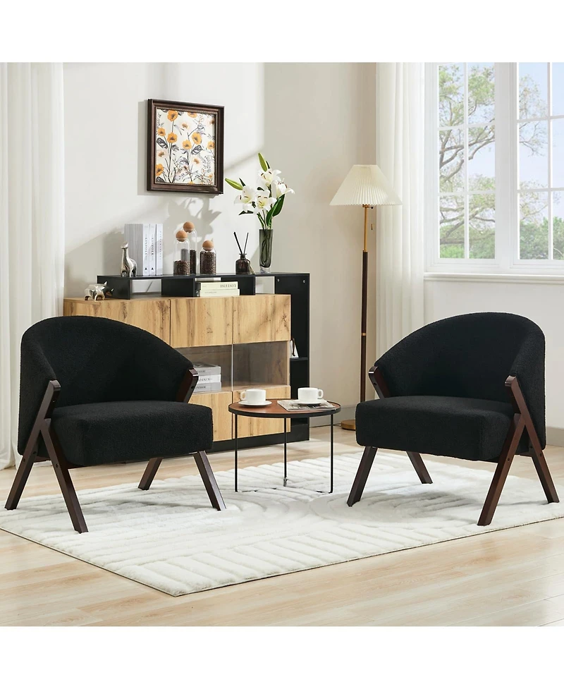 homfan Modern Comfort Accent Chair for Living Room, Upholstered Armchair with Wood Frame, Linen or Fleece Soft, Easy Assembly