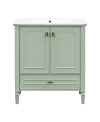 Sillysis 30 Inch Retro Bathroom Vanity with Ceramic Sink, Solid Wood Frame, Soft Close Doors and Bottom Drawer Storage