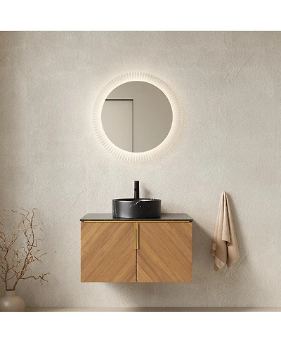 Sillysis Floating Bathroom Vanity Cabinet with Ceramic Vessel Sink, Sintered Stone Countertop, Large Storage