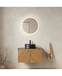 Sillysis Floating Bathroom Vanity Cabinet with Ceramic Vessel Sink, Sintered Stone Countertop, Large Storage
