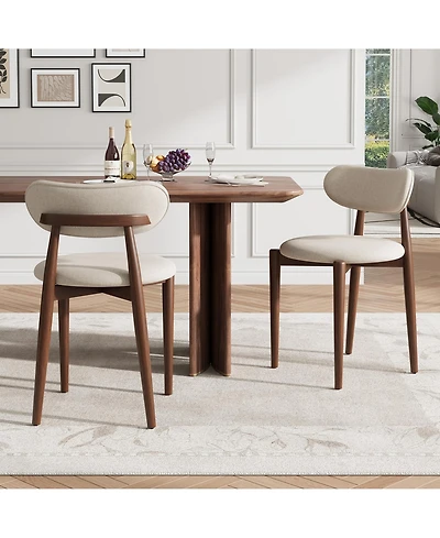 homfan Set of 2 Dining Chairs, Fabric Upholstered Farmhouse Chairs with Wood Legs for Room or Kitchen