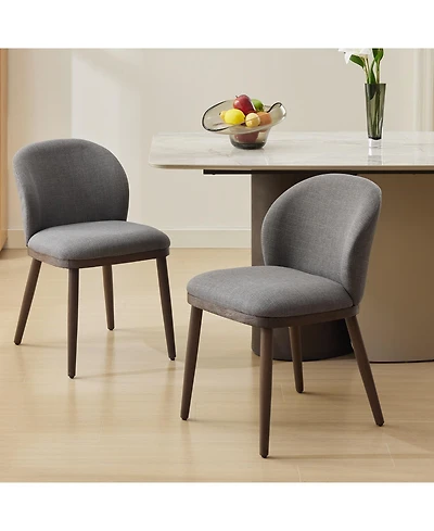 homfan Set of 2 Dining Chairs, Linen Upholstered Chairs with Ergonomic Back and Wood Legs for Kitchen or Dining Room