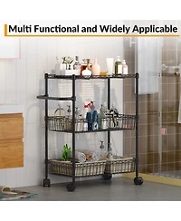 homfan 3 Tier Bar Cart, 28 Inch Heavy Duty Metal Storage Cart with Adjustable Shelves and Locking Wheels for Kitchen or Pantry
