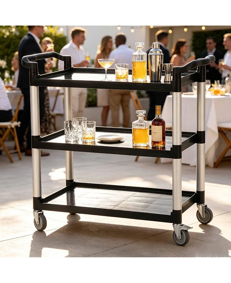 homfan 3 Tier Bar Cart, 33 Inch Plastic Rolling Utility Cart with Locking Wheels for Kitchen or Pantry