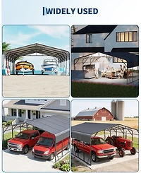 homfan Hardtop Steel Carport with Solar Light, Heavy Duty Metal Vehicle Shelter for Cars Trucks Boats Patio Driveway