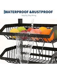 homfan 3 Tier Bar Cart, 32 Inch Foldable Carbon Steel Rolling Storage Cart with Locking Wheels for Kitchen or Pantry