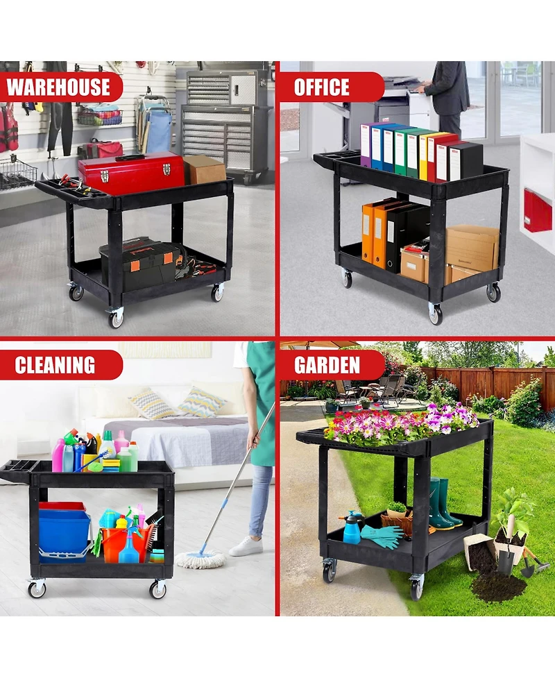 homfan Rolling Bar Cart, Heavy Duty Utility Cart with 2 Shelves and Locking Wheels for Kitchen or Pantry