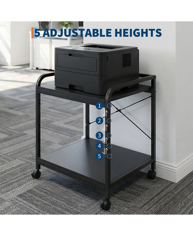 homfan 2 Tier Bar Cart, 20 Inch Rolling Utility Cart with Adjustable Shelf and Locking Wheels for Kitchen or Pantry