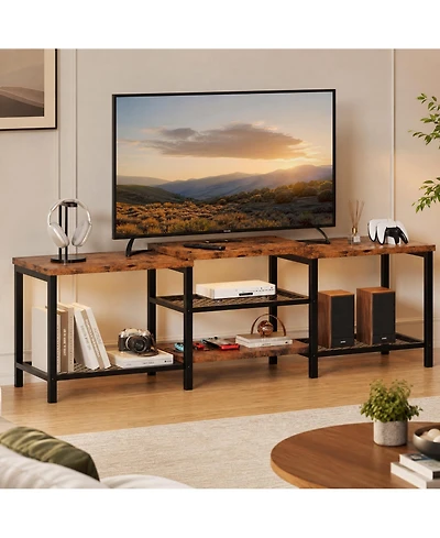 homfan Right Angle Tv Console Table, Media Stand with Open Storage Shelves for Living Room Entertainment Center