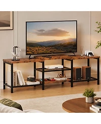 homfan Right Angle Tv Console Table, Media Stand with Open Storage Shelves for Living Room Entertainment Center