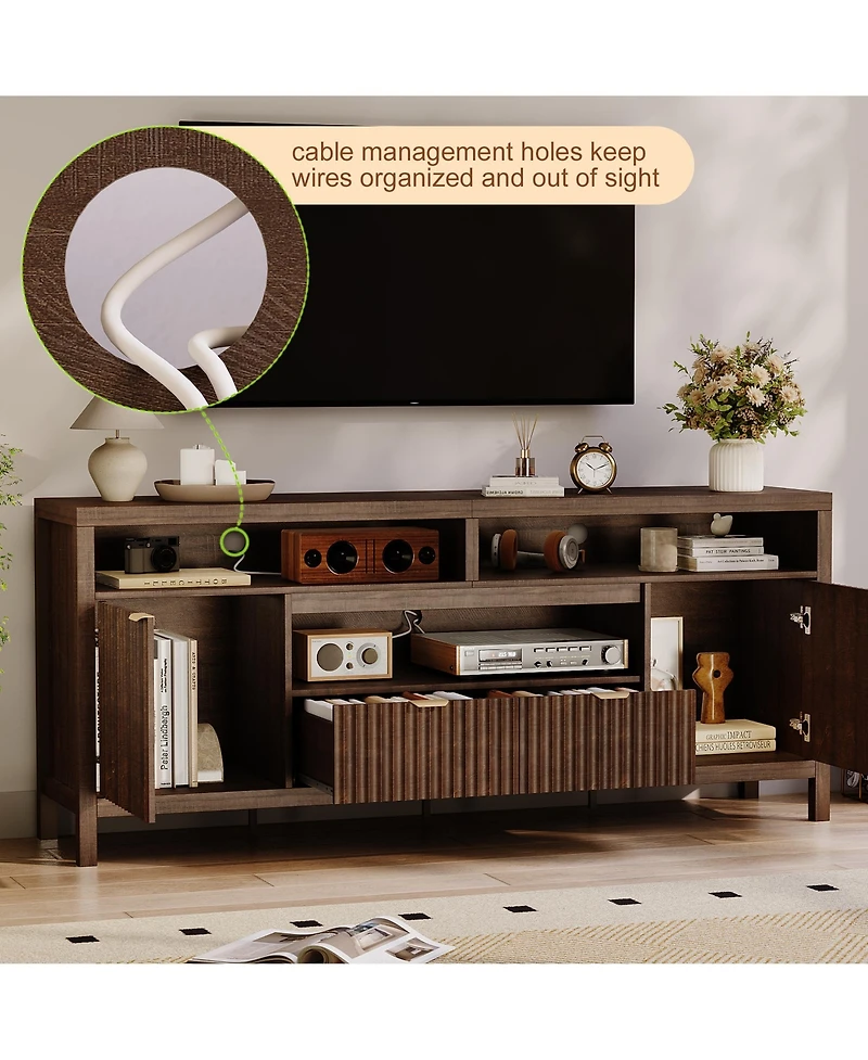 gaomon Modern Fluted Tv Stand for 65/75 inches TVs with 2 Cabinet Storage for Living Room